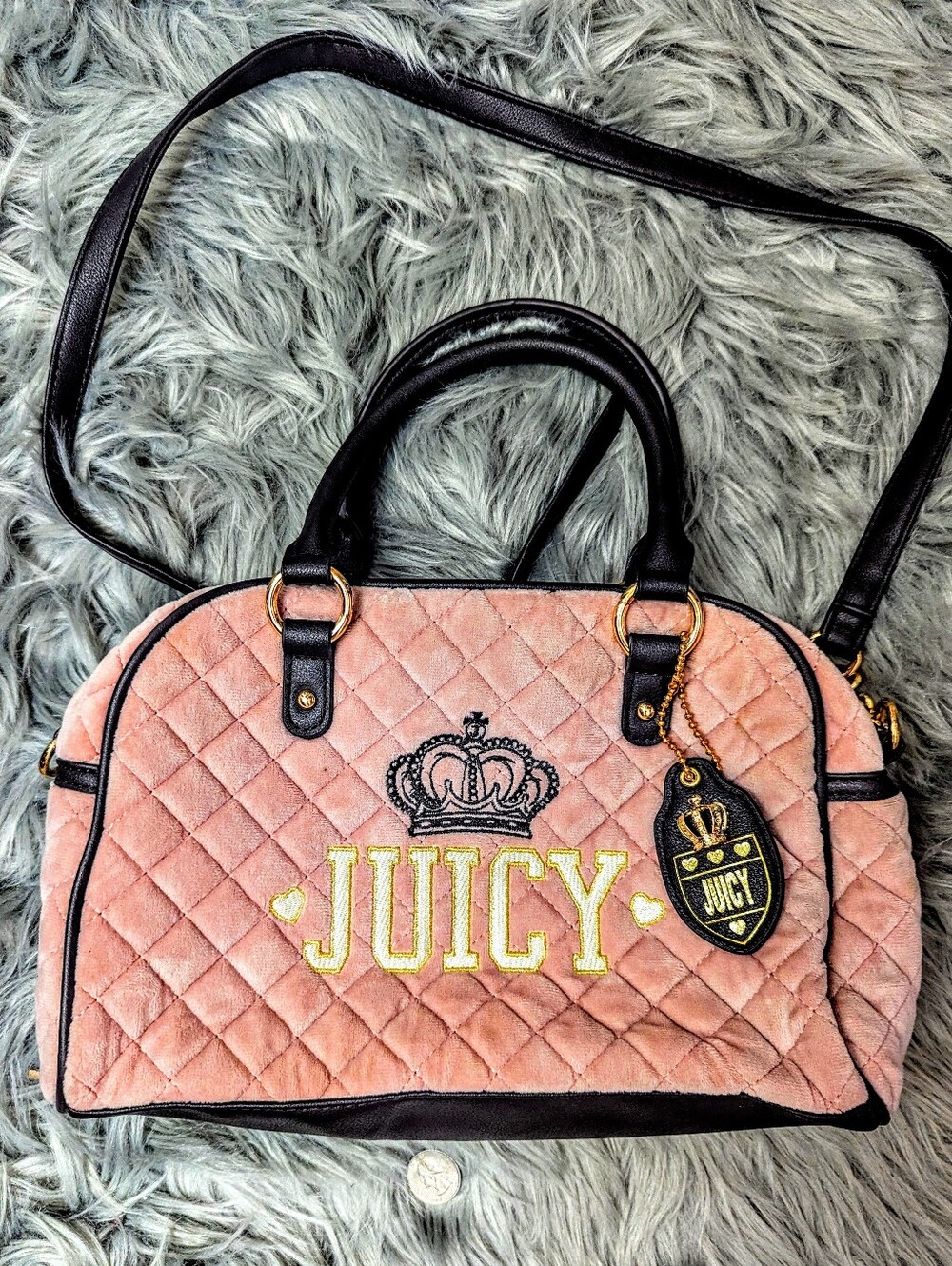 Juicy Couture Pink Quilted Satchel with Black Trim & Gold Accents